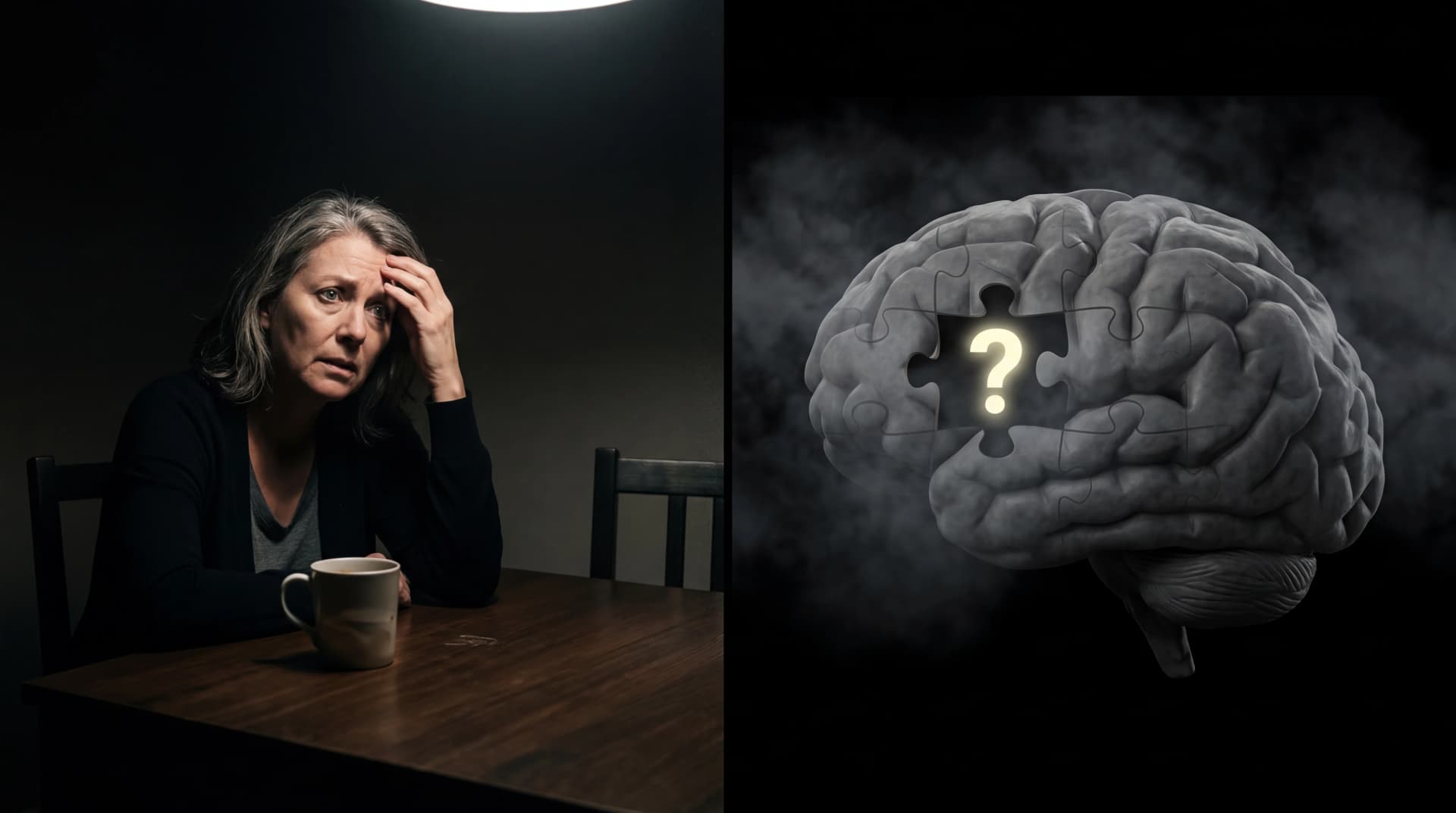 Woman experiencing brain fog — lost words and confused thoughts